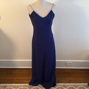 Dave & Johnny Women’s Formal Dress Sz M Backless Rhinestones Strap Blue Chiffon